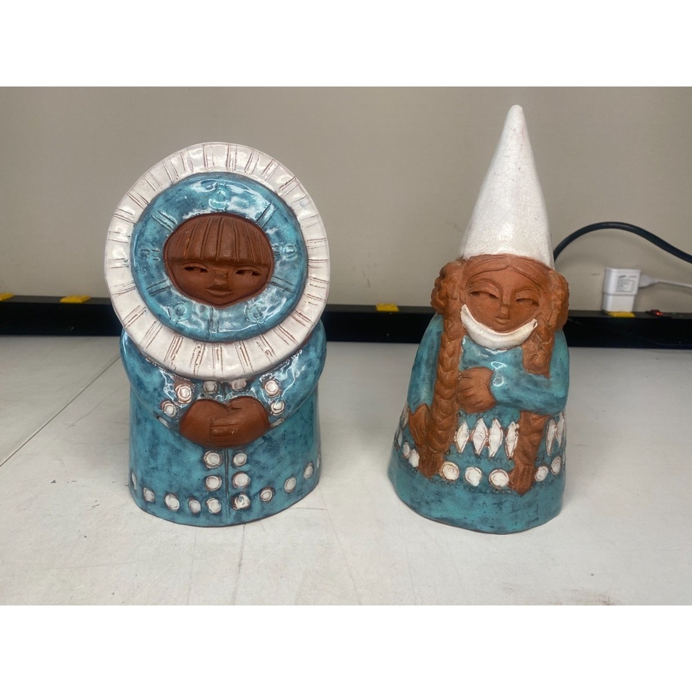 Eskimo Pottery Figurines Blue Excellent Spain Folk Art Terracotta